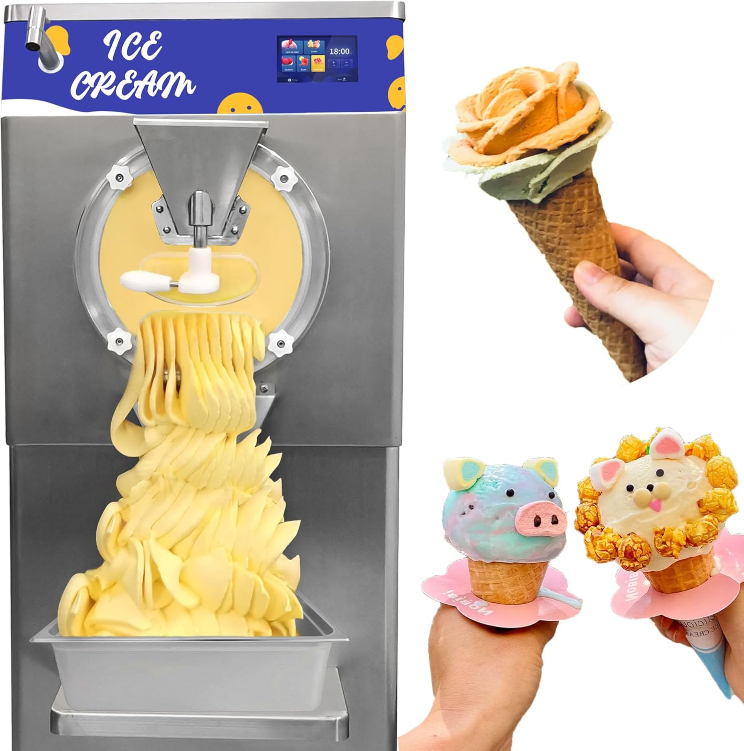 Fast 60L/H Hard Ice Cream Maker, LED Panel, 15min/batch