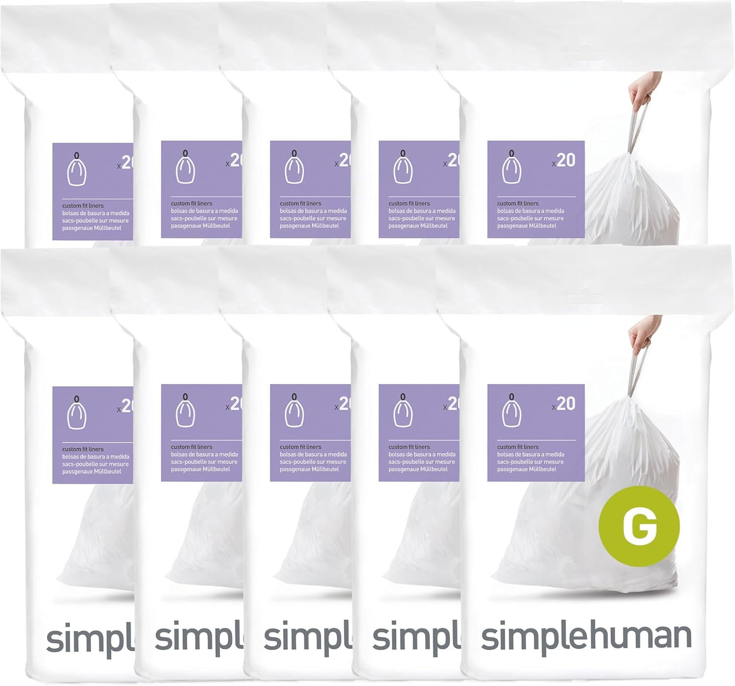 simplehuman Code G Custom Fit Liners for 30 Liter Trash Cans