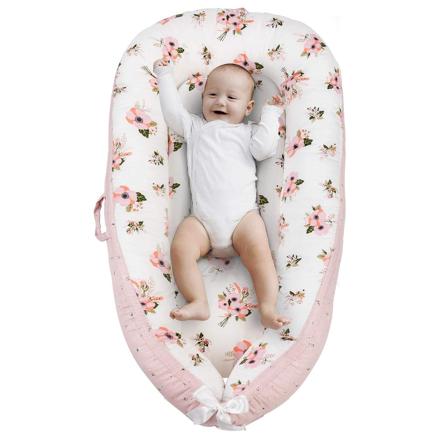 Adjustable Reversible Baby Lounger Cover - Durable, Machine Washable - Pink Flower