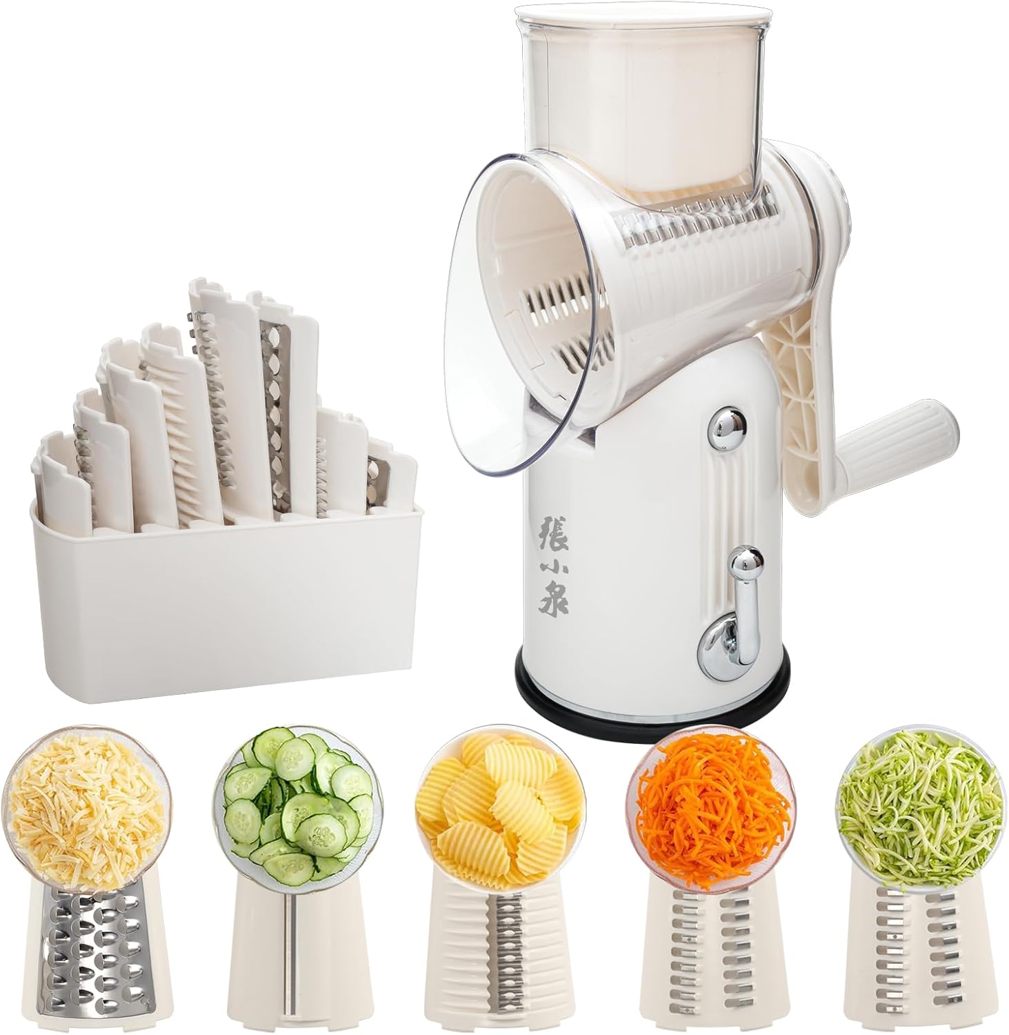 5-in-1 Interchangeable Blades Rotary Cheese Grater for Kitchen