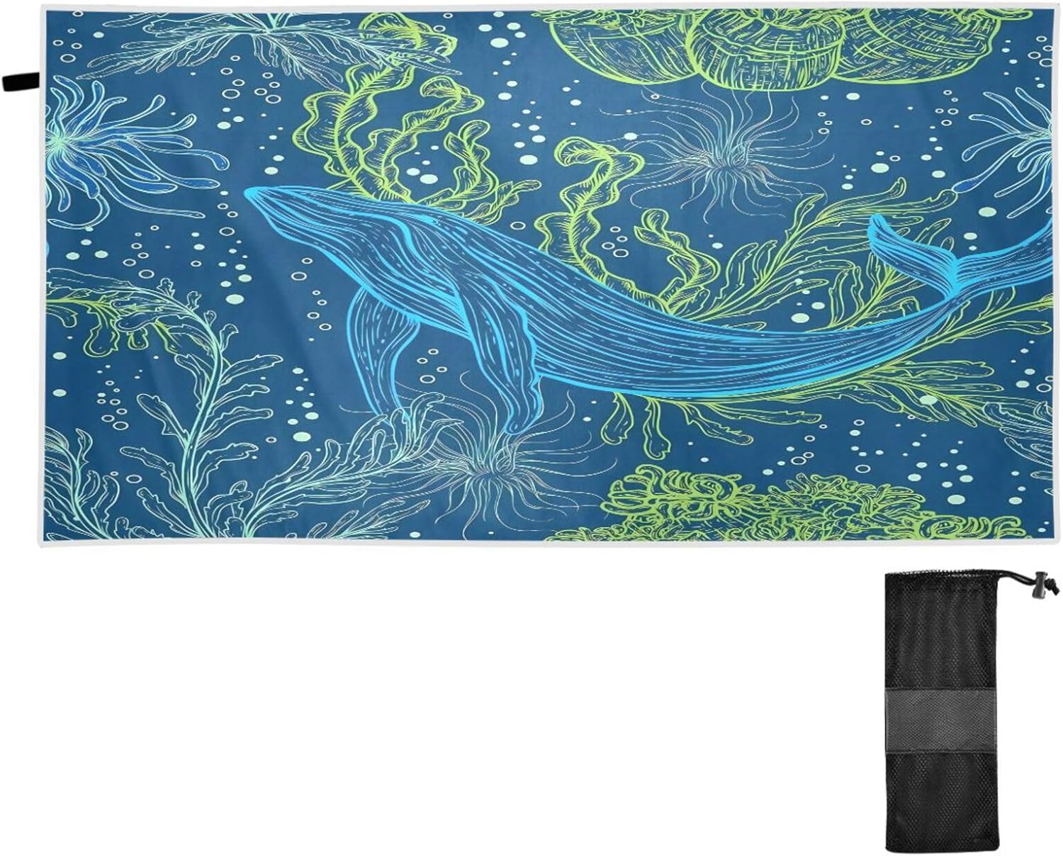 Fast Drying Whale Beach Towel 31x71 - Sandproof for Pool, Travel, & More!