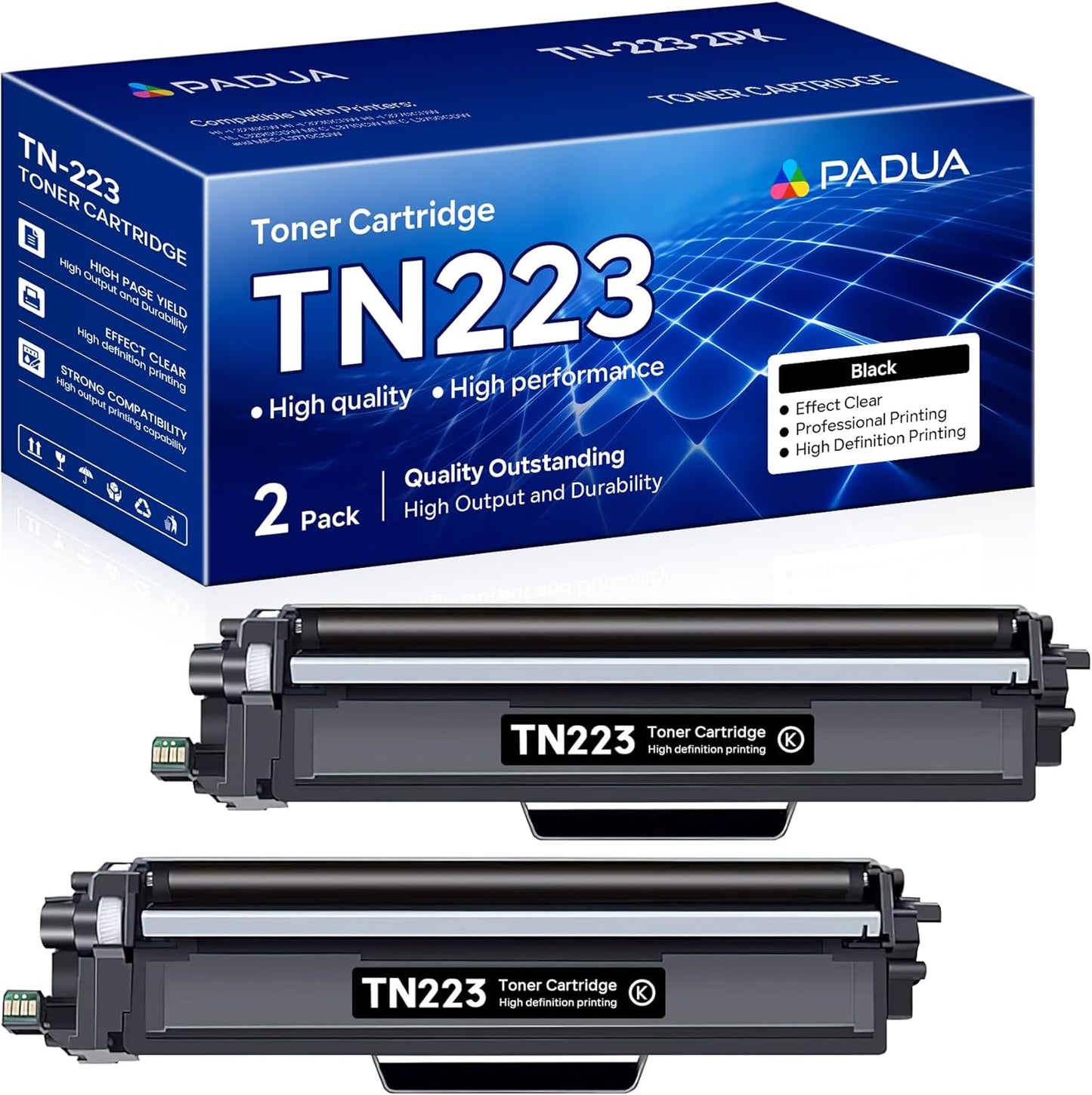 TN223 Black Toner Cartridge for Brother Printers - 2 Pack