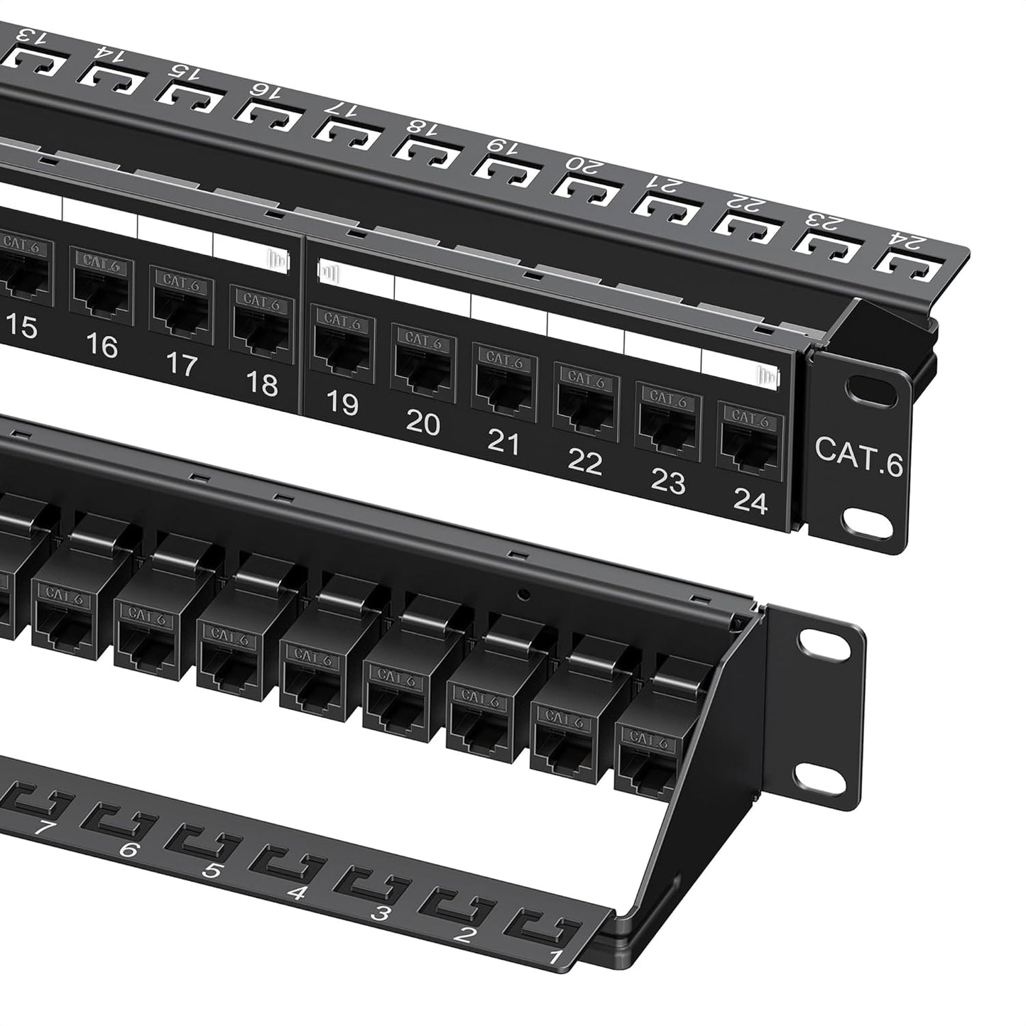 1U 24-Port Cat6 Ethernet Patch Panel for High-Speed Networks