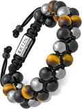 Triple Protection Bracelet for Men - Tiger Eye, Obsidian & Hematite up