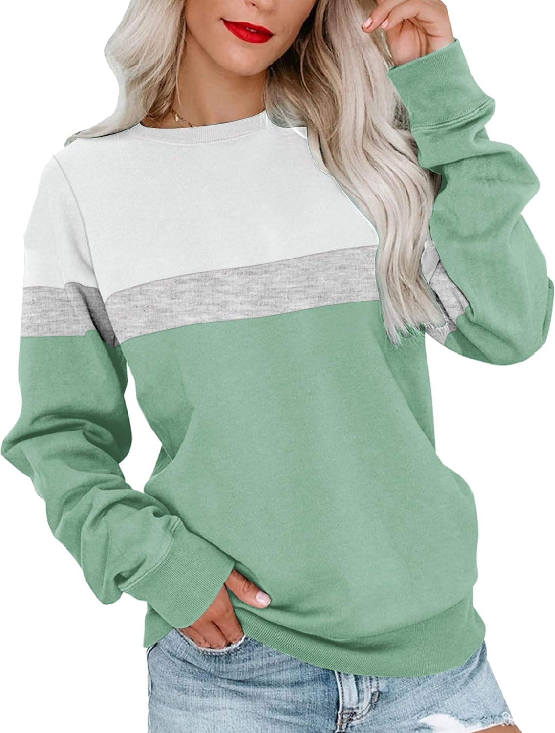FKEEP Women's Colorblock Sweatshirt: Lightweight & Stylish
