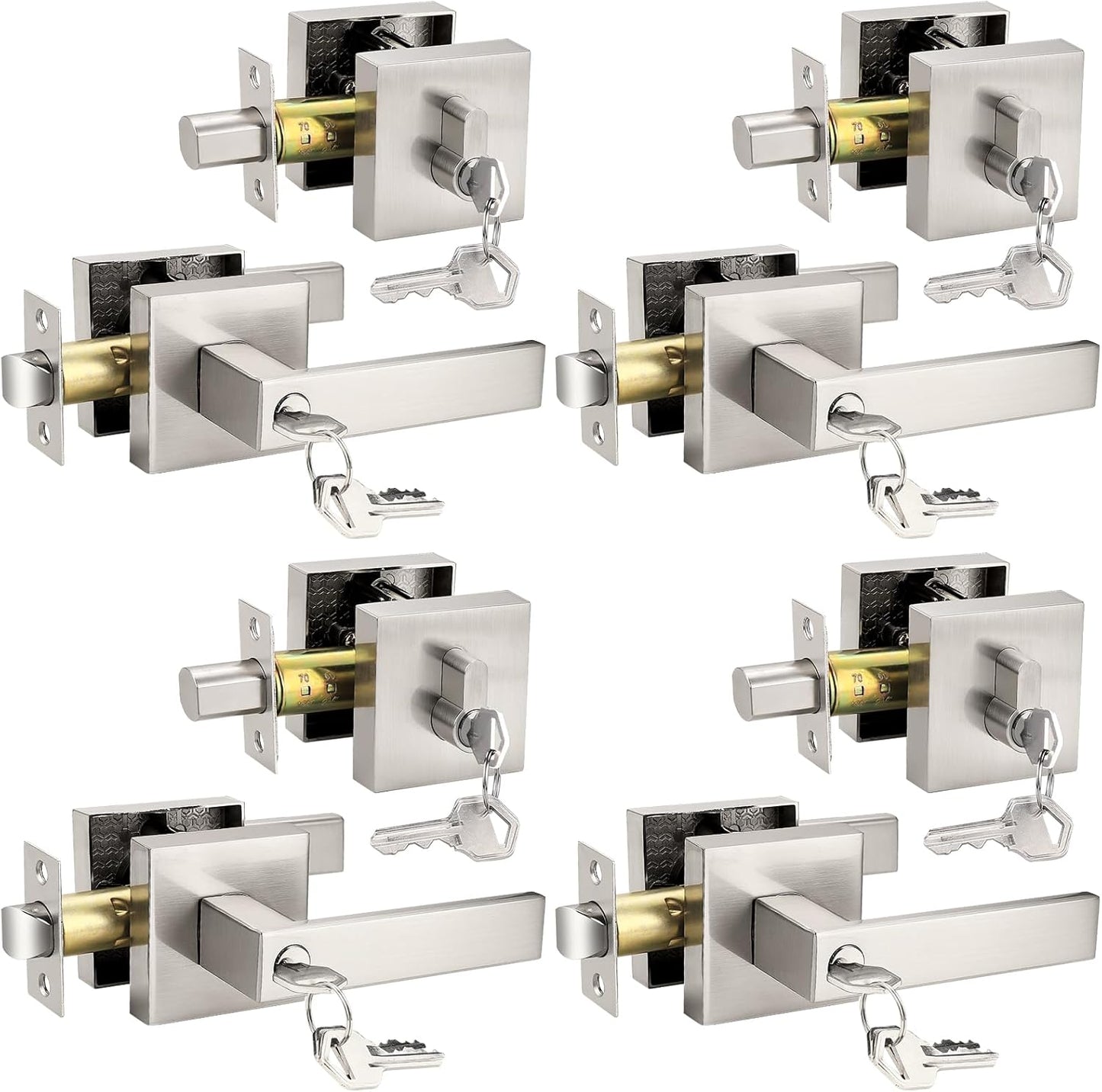 Probrico Square Keyed Entry Levers and Deadbolts Combo Pack