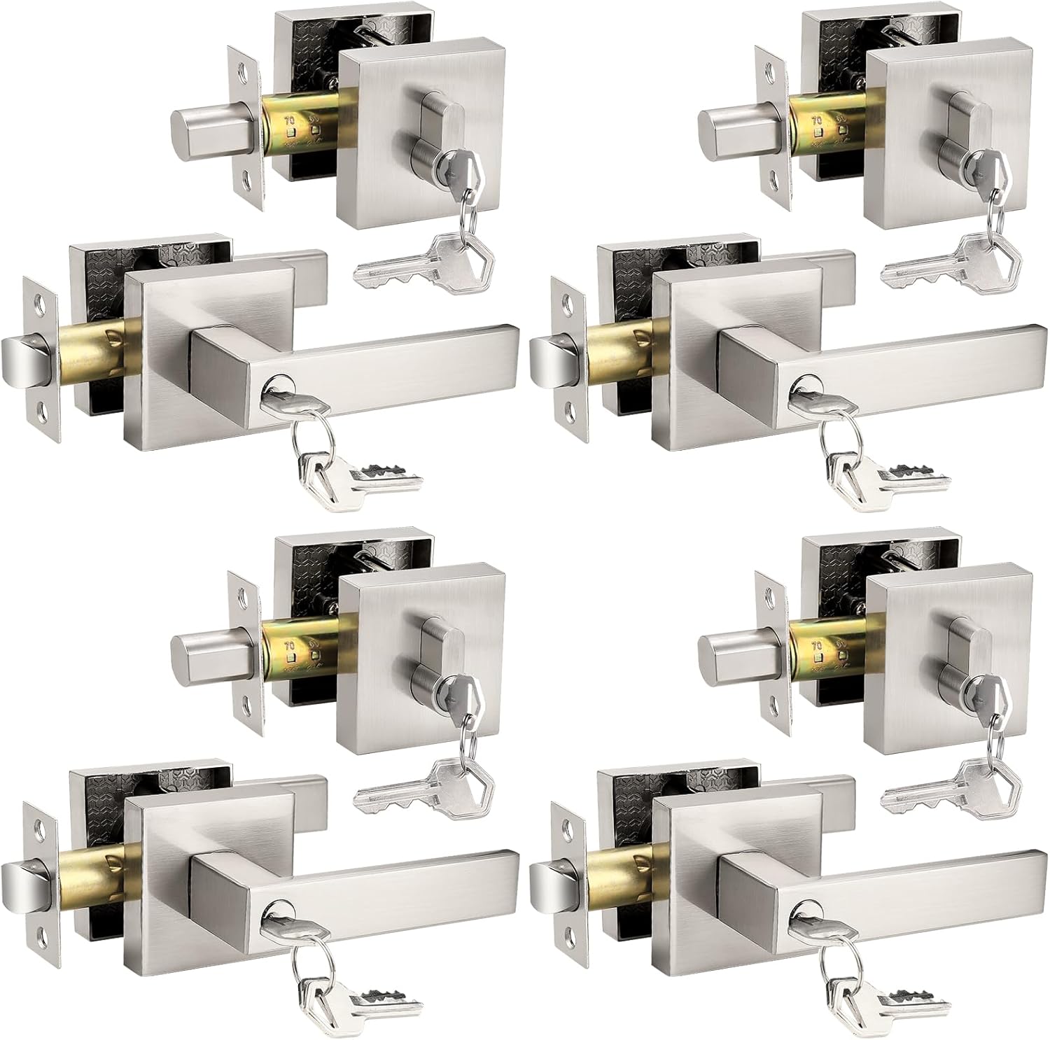 Probrico Square Keyed Entry Levers and Deadbolts Combo Pack