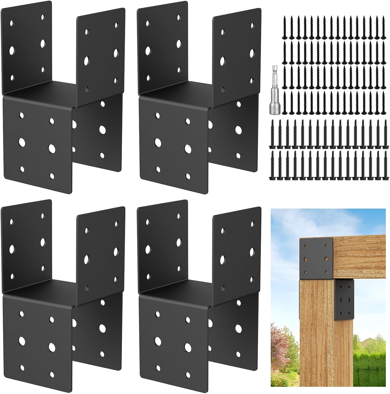 4pcs Heavy-Duty Post Brackets Kit for 4x4 Wood Decks