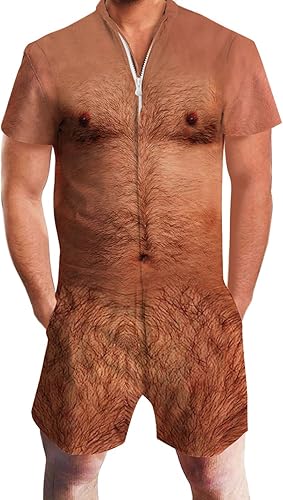 RAISEVERN Men's Rompers Male Zipper Jumpsuit for Summer Fun
