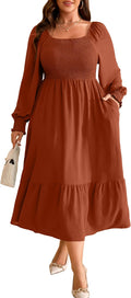 RWJ Women's Plus Size Floral Smocked Maxi Dress - Long Sleeve