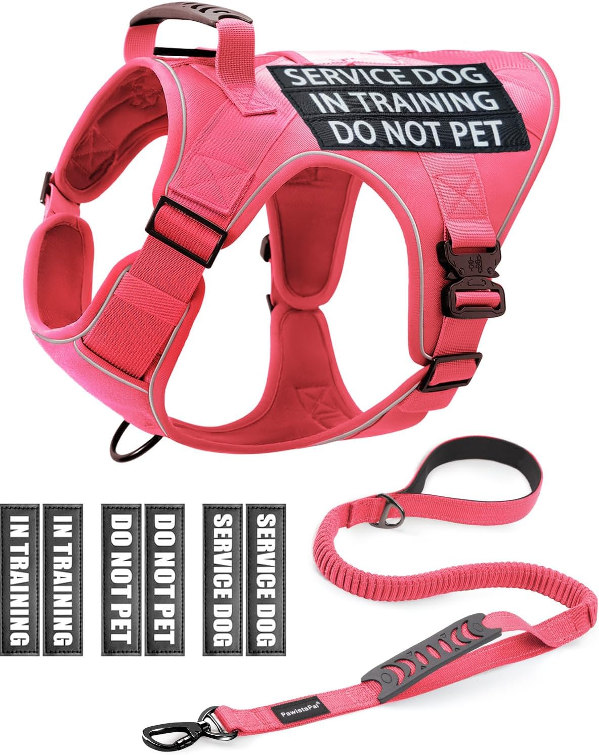 Reflective Pink Service Dog Vest Harness Set for Training and Hiking