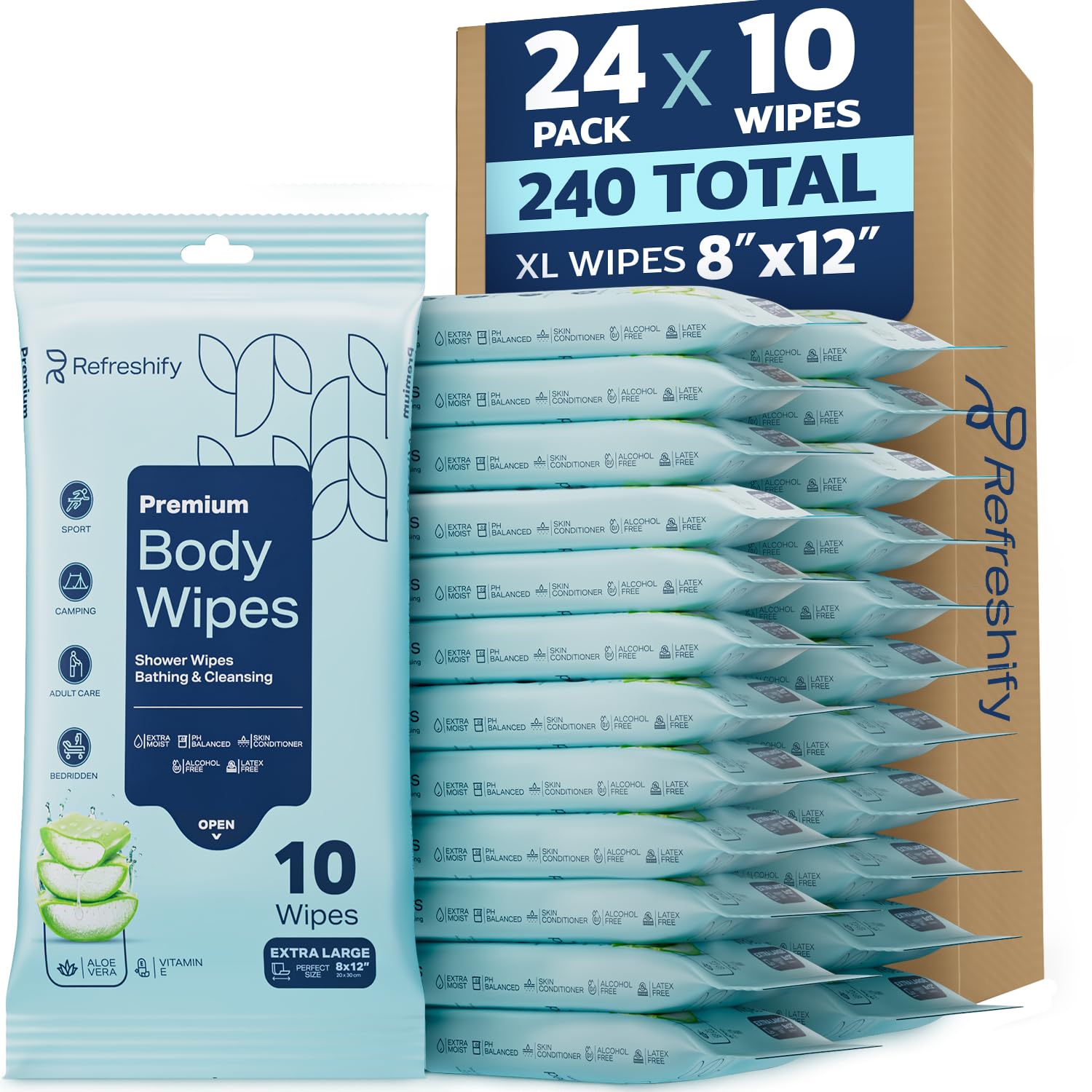 240 XL Shower Wipes for Adults - Rinse-Free Bathing Solution