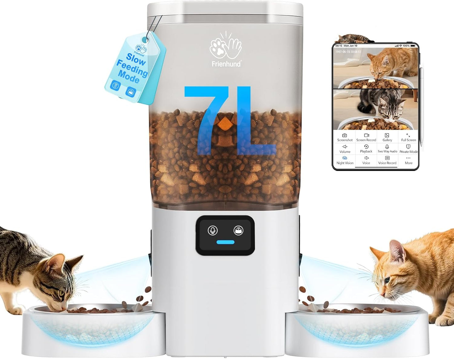 Automatic Cat Feeder with HD Cameras for Two Cats - 7L Capacity