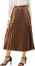 Pleated Skirt for Women High Waisted Midi - Metallic A Line