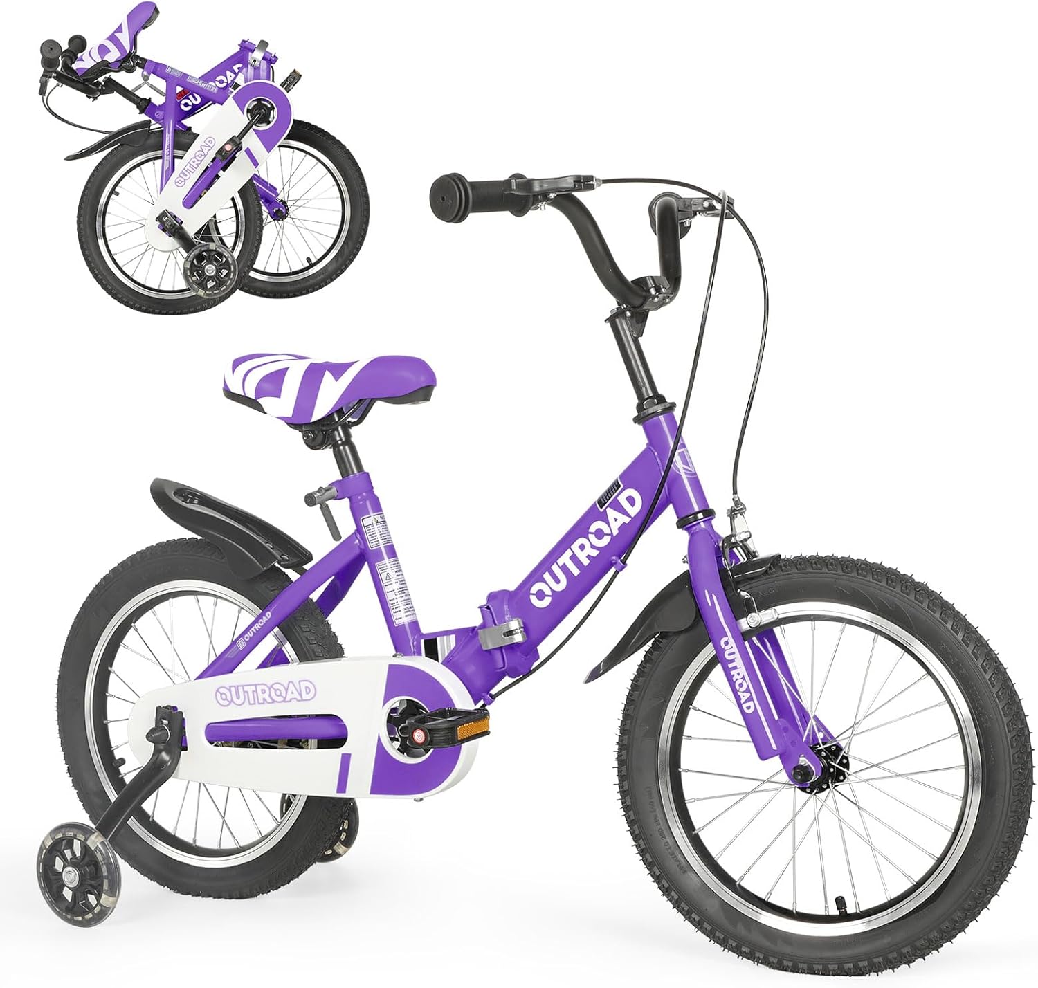 Folding Kids Bike for 3-9 Years Old with Training Wheels