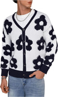 SHENHE Men's Skeleton Pattern Cardigan Sweater - Cozy Fall Knit