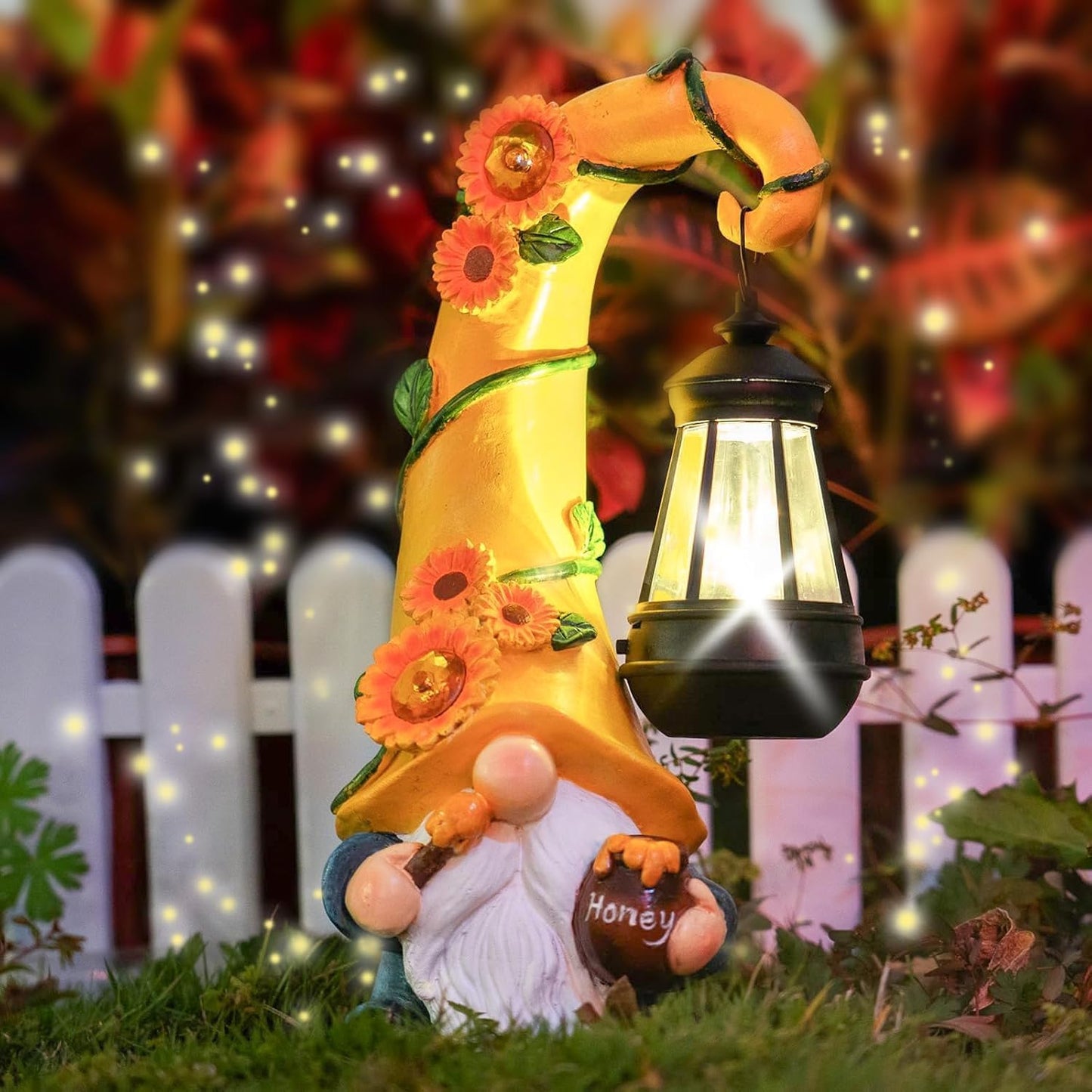 12in Solar Sunflower Gnome Garden Statues for Outdoor Decor
