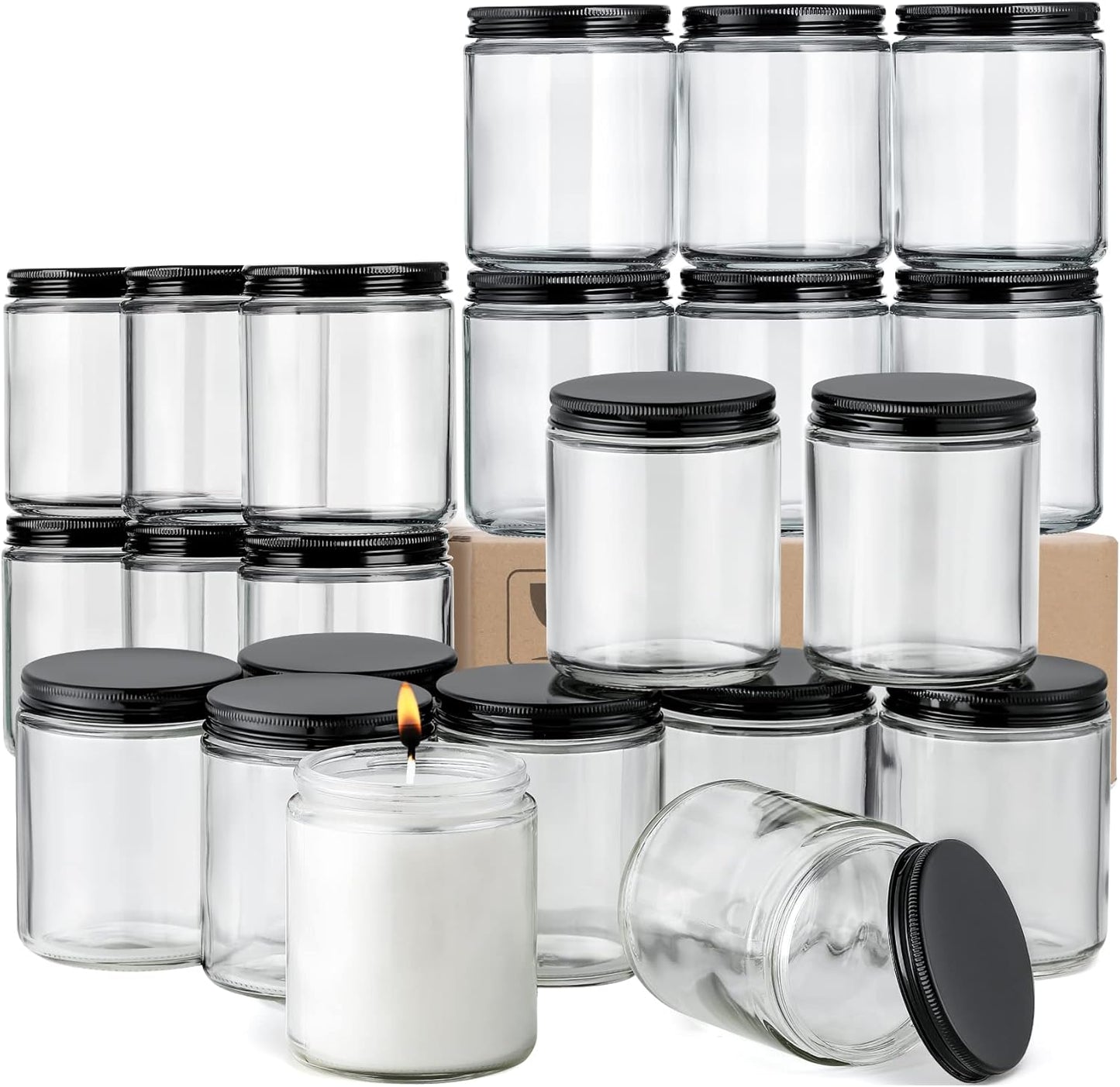 24 Pack 8 OZ Thick Glass Jars for Candle Making and Storage