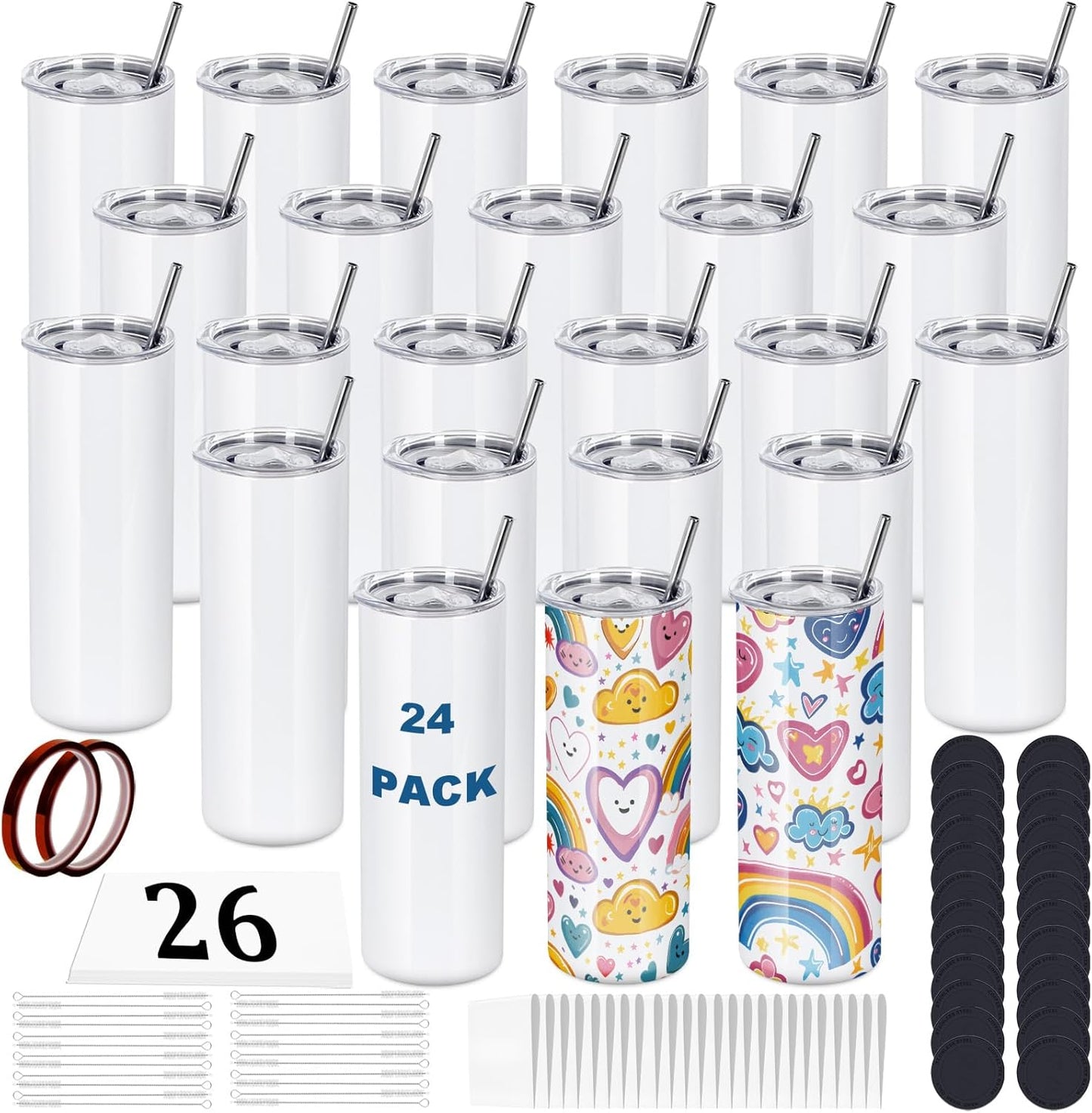 24 Pack 20 OZ Sublimation Tumblers for DIY Personalized Gifts