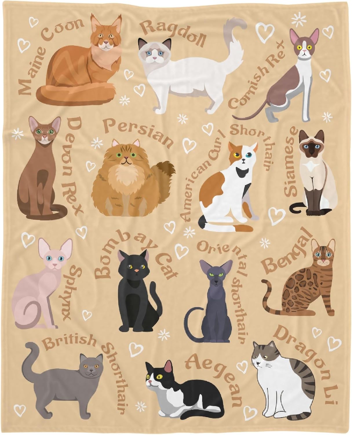 Cats Blanket Gift for Cat Lovers - Cozy Flannel Throws 50x60in