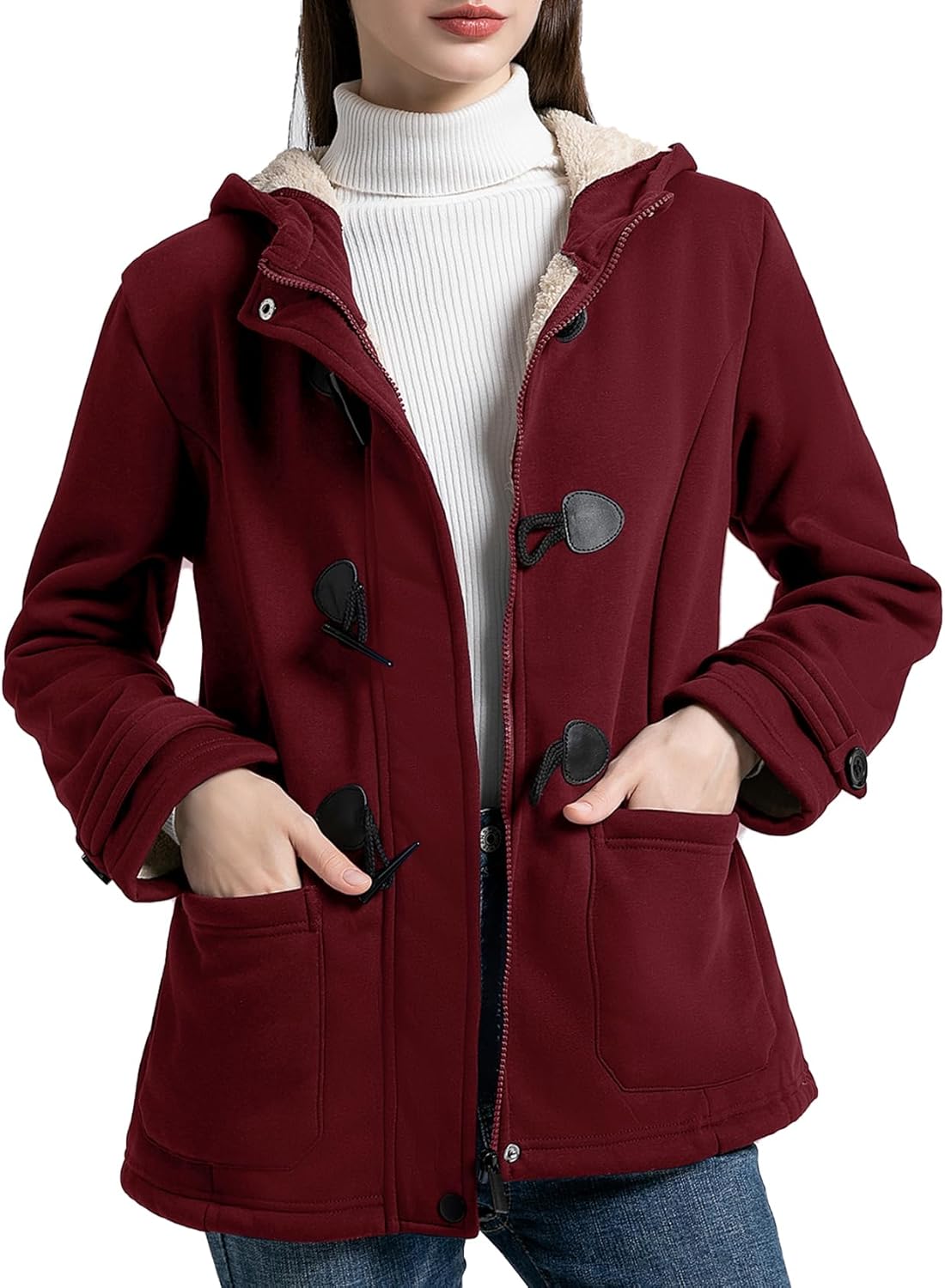Flygo Sherpa Lined Winter Jackets for Women - Cozy Fleece Hoodie