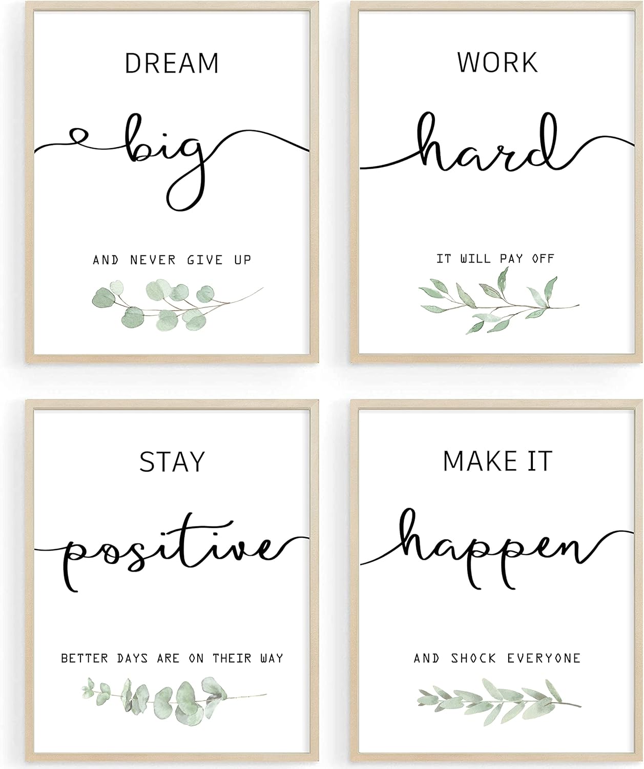 Set of 4 Motivational Wall Art Prints, Inspire Any Space, 8x10in
