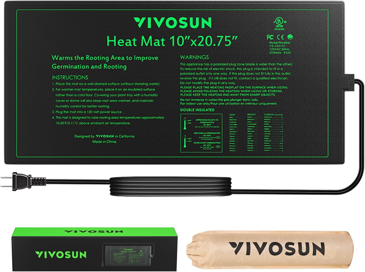 VIVOSUN Waterproof Seedling Heat Mat: UL & MET-Certified for Optimal Germination
