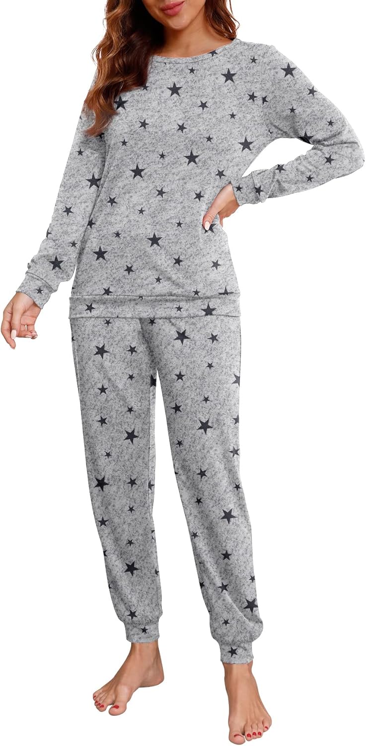 PrinStory Womens Pajama Set Soft Pjs Lounge Sets With Pockets