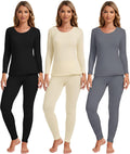 Women's Thermal Underwear 3 Sets with Fleece Lining - Base Layer