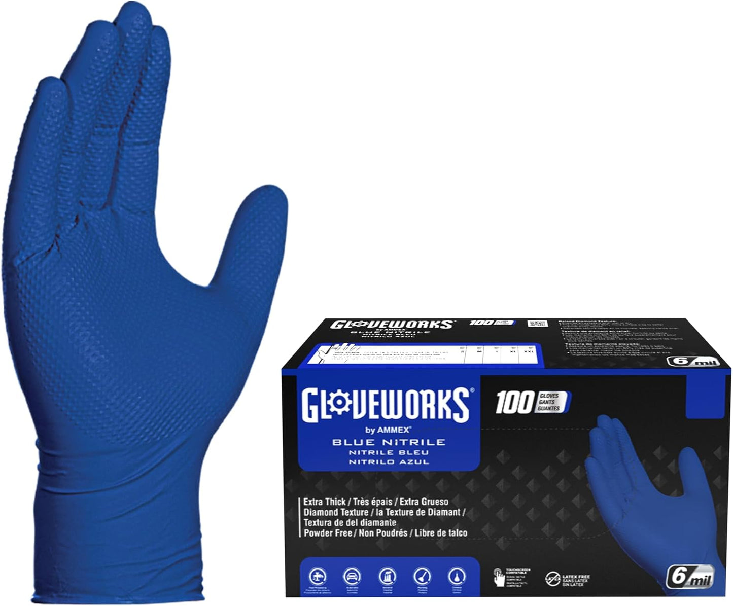 GLOVEWORKS Royal Blue Nitrile Gloves - Food-Safe, Latex-Free