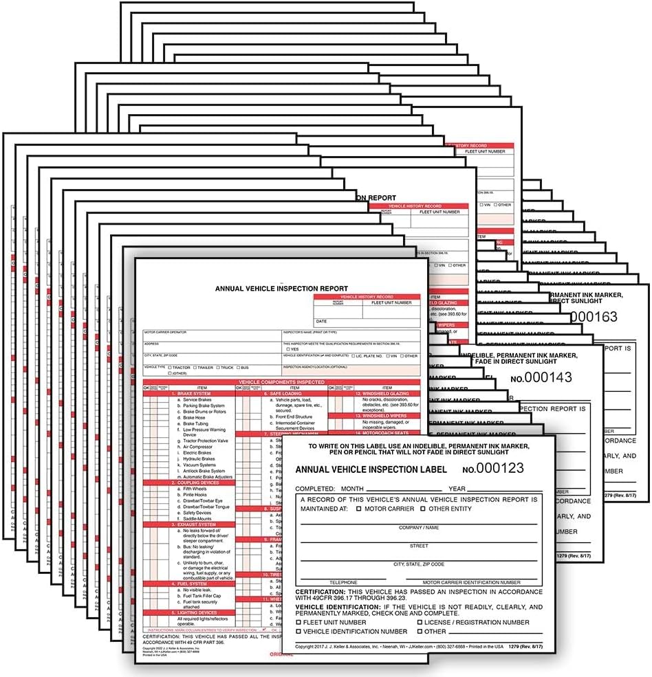 Annual Vehicle Inspection Report Form & Prenumbered Labels 50-Pack