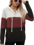 Womens Oversized V Neck Hoodie Sweater - Soft Knit Pullover