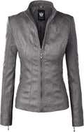 Lock and Love Slim Fit Vegan Leather Moto Jacket (Style CJ8J)