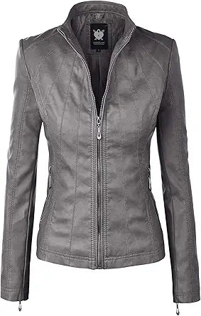 Stylish Removable Hooded Faux Leather Jacket for Women