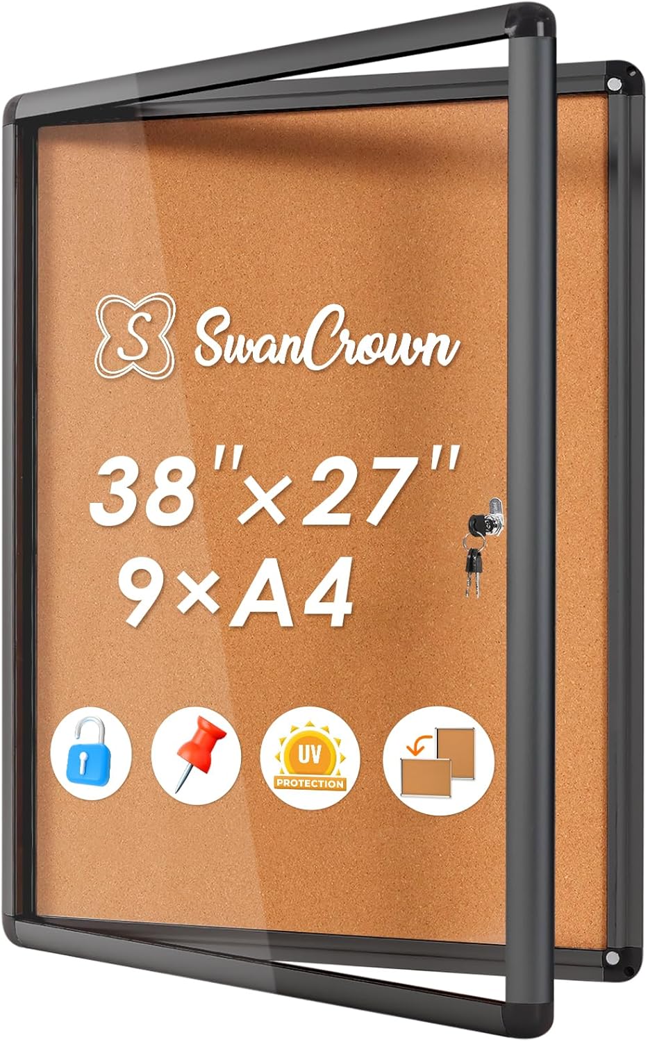 SWANCROWN Lockable Bulletin Board Case for Secure Displays