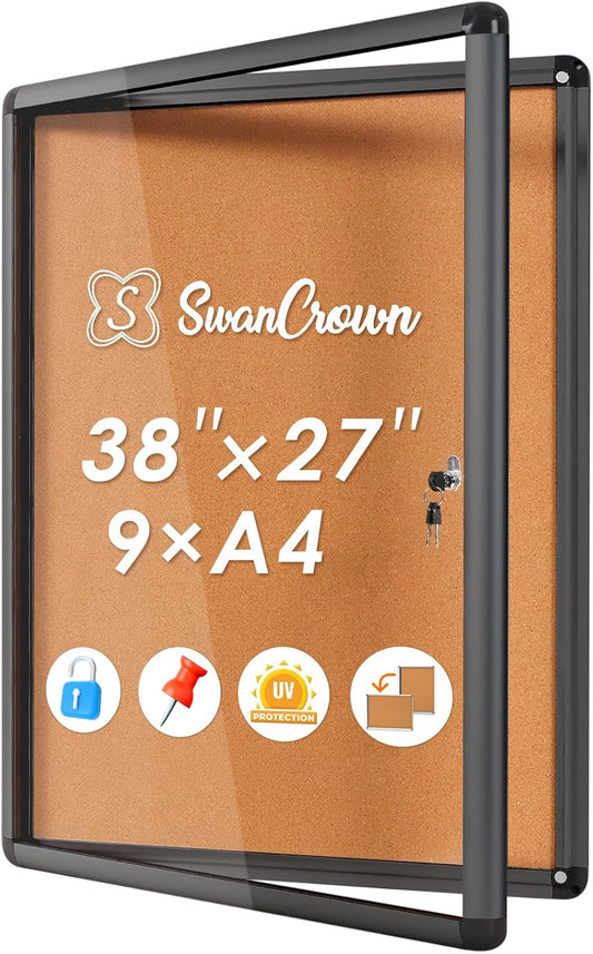 SWANCROWN Lockable Bulletin Board Case for Secure Displays
