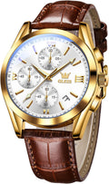 OLEVS Men's Casual Leather Watch - Big Face Chronograph