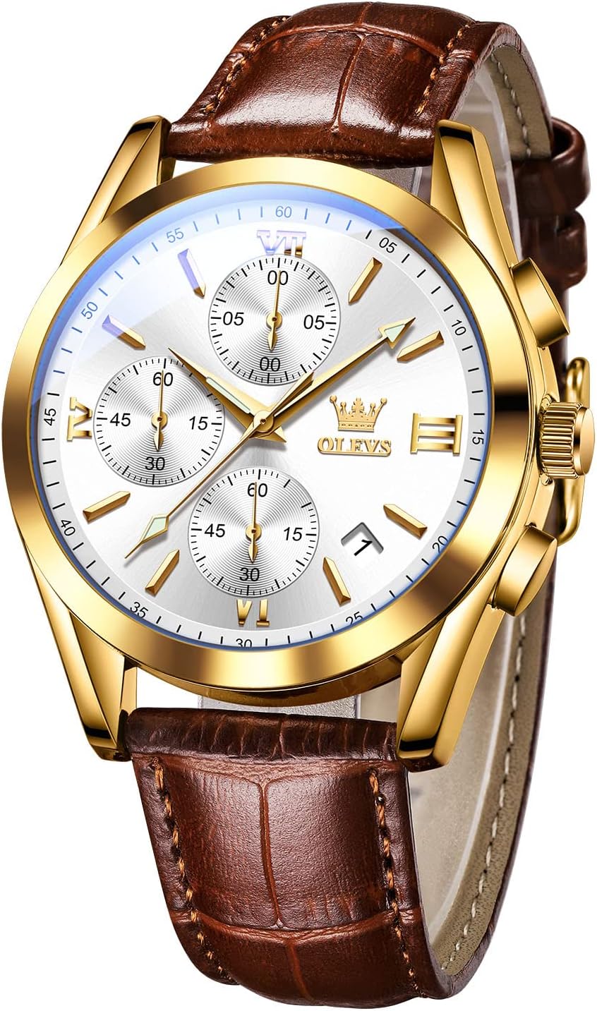 OLEVS Men's Casual Leather Watch: Stylish Chronograph Design