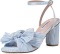 Women's Bow Knot Heeled Sandals - White Pleated Block Heels
