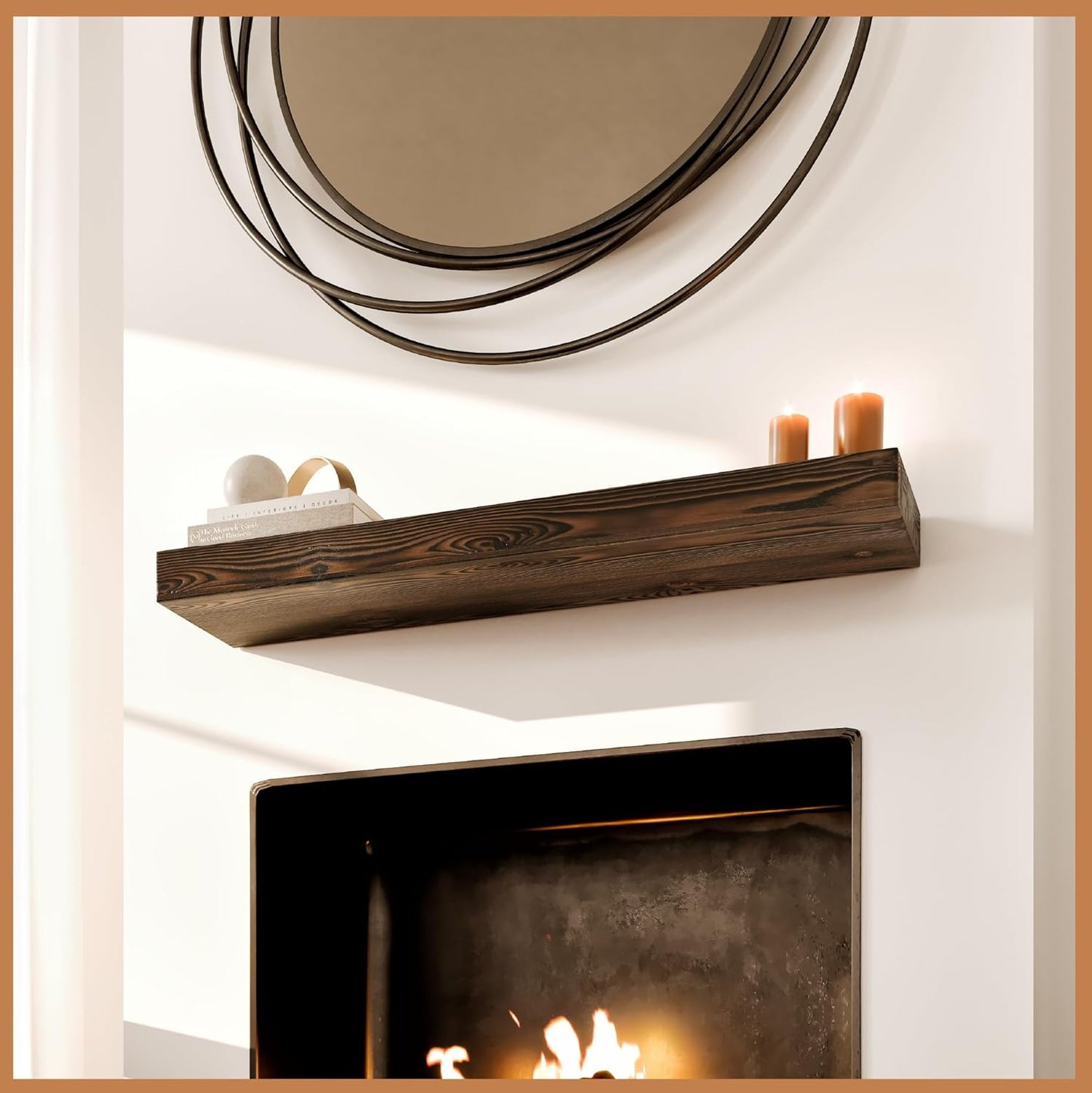 Avana Fireplace Mantel Shelf 48 inches - Rustic Brown Floating Shelf