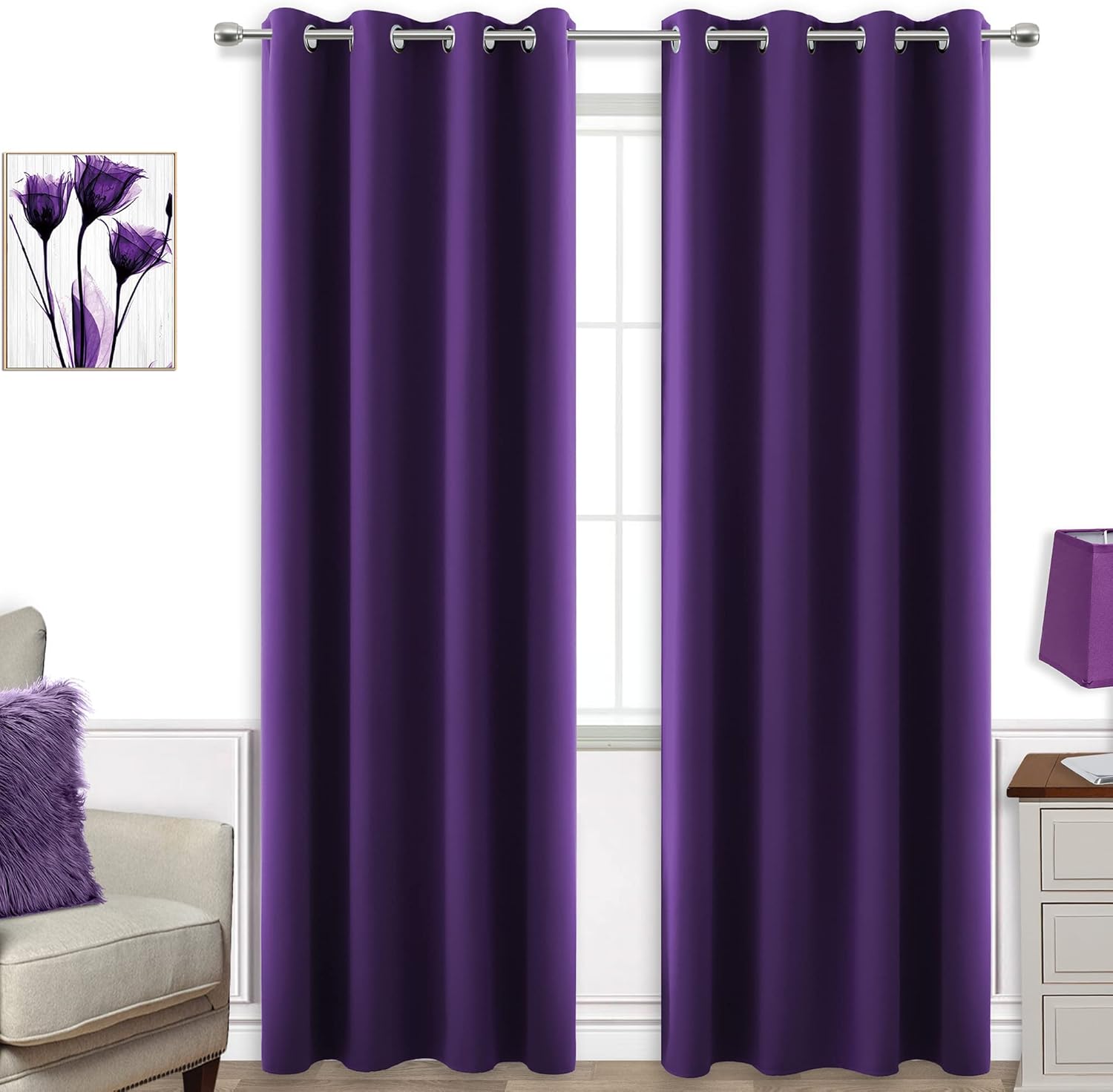 KOUFALL Purple Curtains 96 Inches Long for Living Room Decor