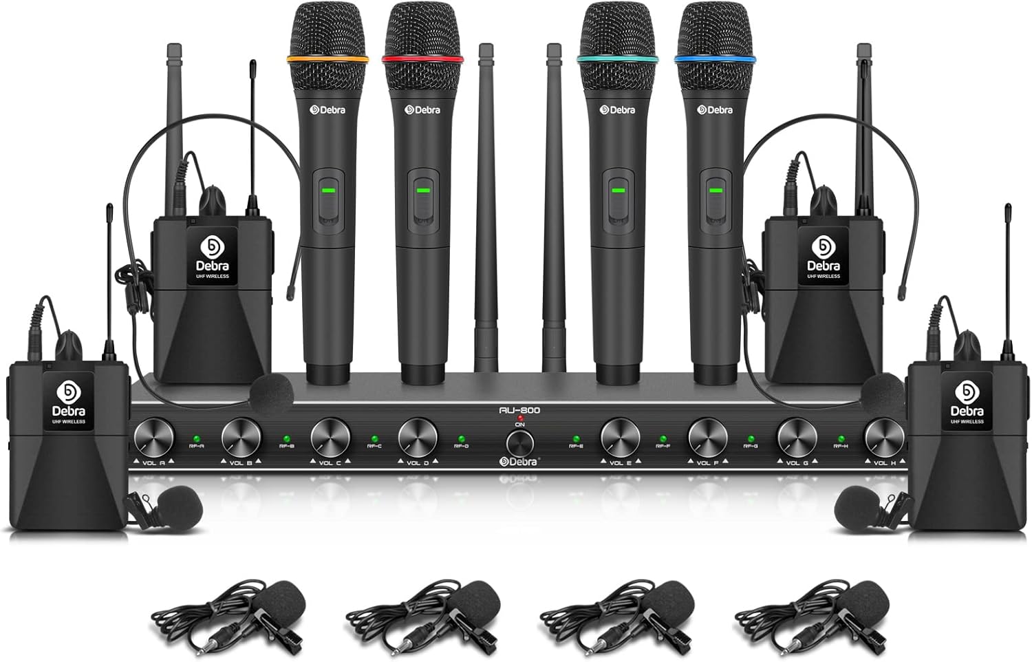D Debra Audio AU800 Pro UHF 8 Channel Wireless Microphone System