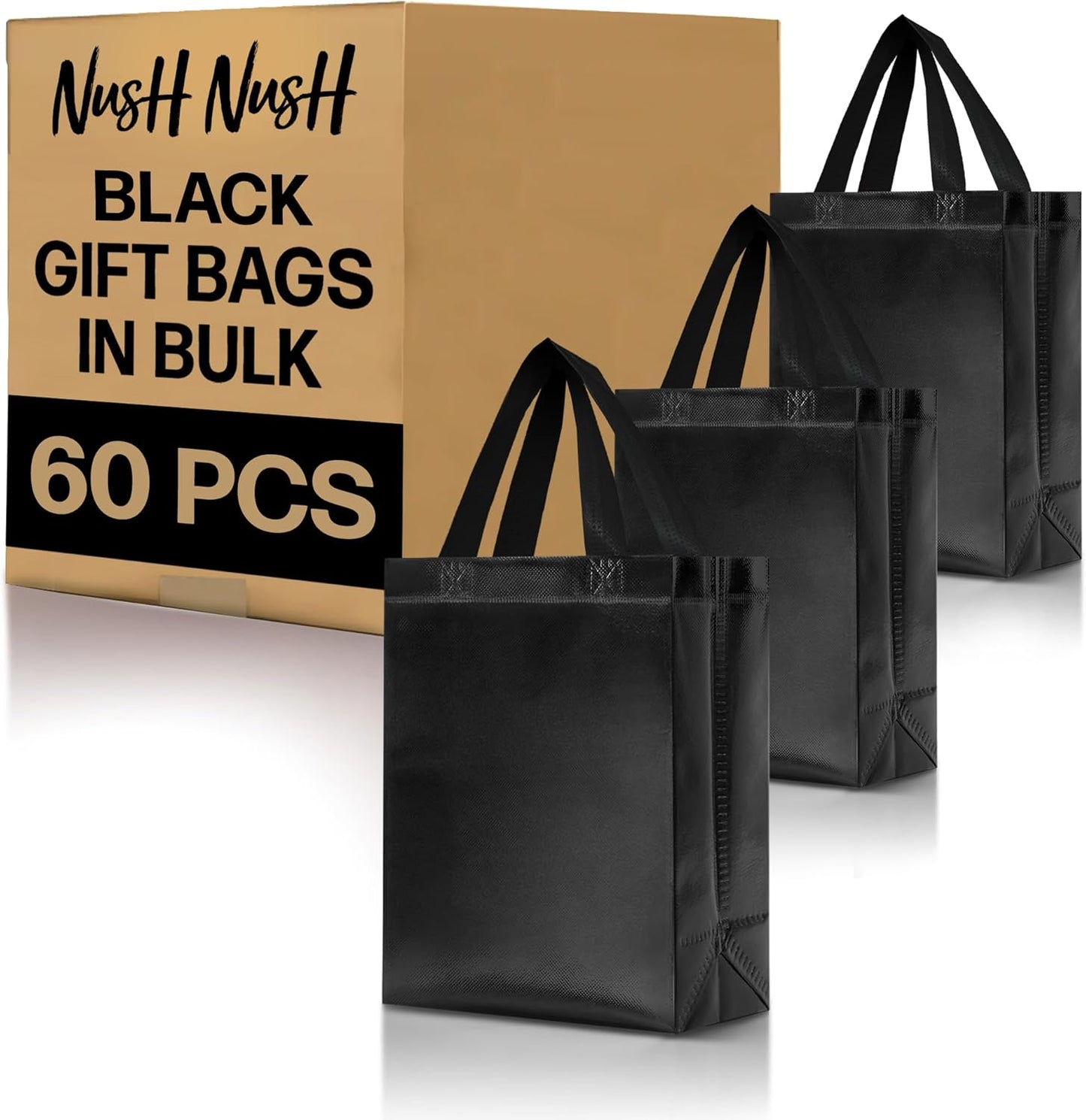 Nush Nush Set of 60 Shiny Black Gift Bags for Every Occasion