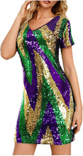 Sparkle in Style: Mardi Gras Sequin V-Neck Mini Dress