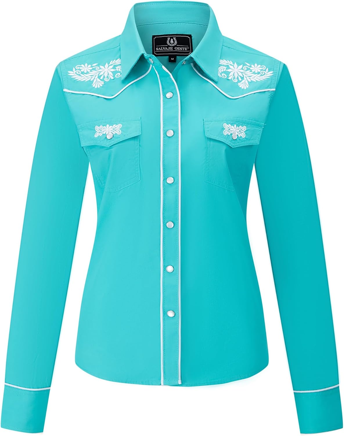 Embroidered Western Cowboy Snap Front Long Sleeve Shirt for Women