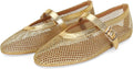 Mesh Ballet Flats for Women Buckle Strap Fishnet Ballerina Flats