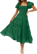 Square Neck Smocked Midi Dress - Flattering Summer Midi Dress