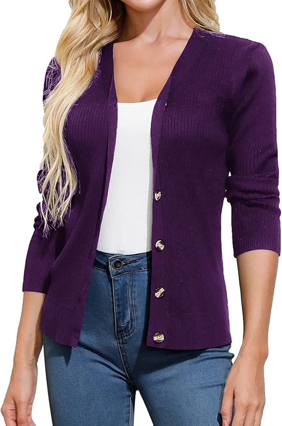 GRACE KARIN Women's Button Down Vee Neck Long Sleeve Cardigan