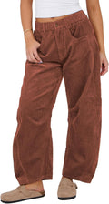 SeekMe Women's Corduroy Barrel Pants Mid-Rise Wide Leg