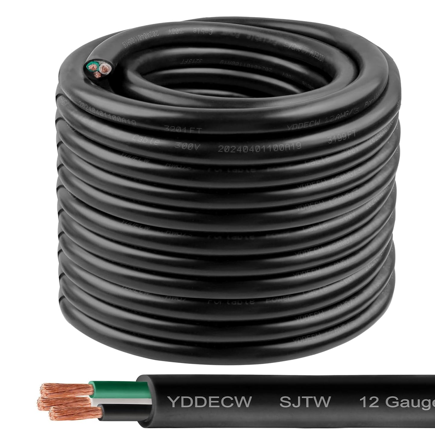 100ft 12/3 12 AWG SJTW Cable for Outdoor and Industrial Use